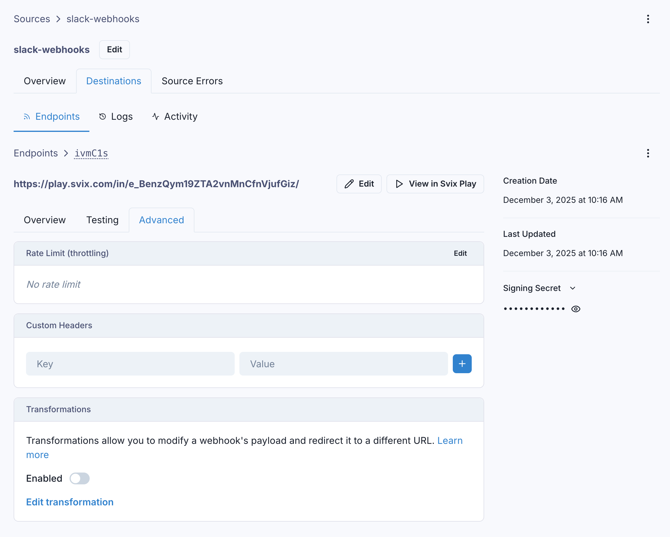 Ingest Transformations card